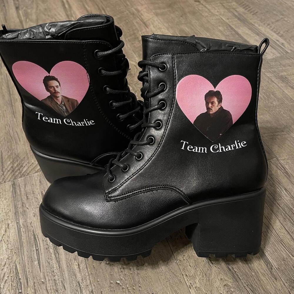 Koi Platform Boots Twilight Team Charlie Black Faux Leather ZipUp Womens US 7